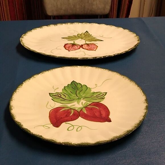 Vintage Wild Strawberry Hand painted Blue Ridge Pottery Scalloped Edge Platters
